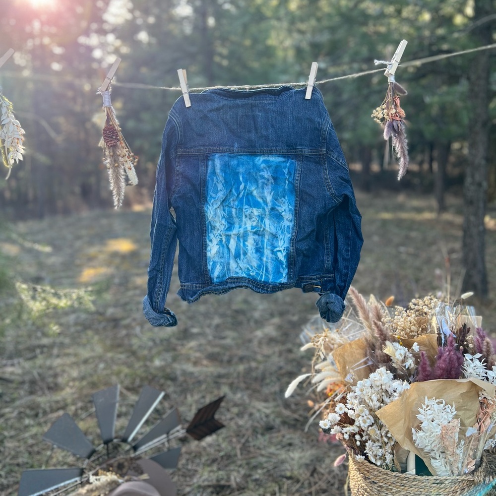 Blue Denim Jacket with cyanotype print